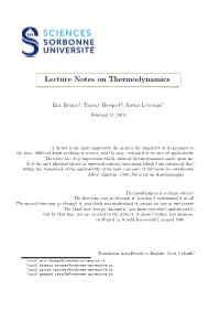 Lecture Notes on Thermodynamics