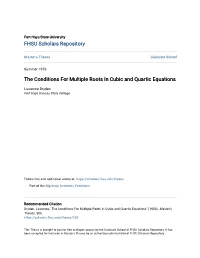 The Conditions for Multiple Roots in Cubic and Quartic Equations