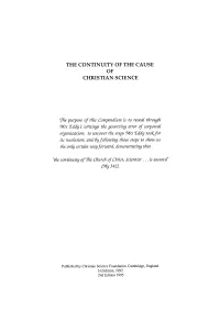 The Continuity of the Cause Christian Science