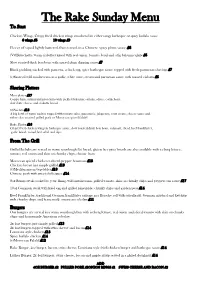 The Rake Sunday Menu to Start