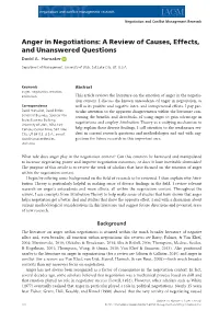 Anger in Negotiations: a Review of Causes, Effects, and Unanswered Questions David A