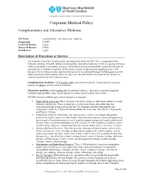 Complementary and Alternative Medicine