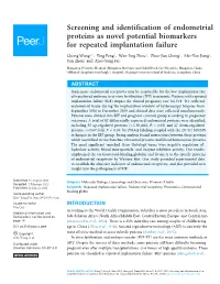 Screening and Identification of Endometrial Proteins As Novel Potential Biomarkers for Repeated Implantation Failure