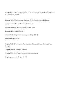 Front Metter, the American Business Cycle. Continuity and Change