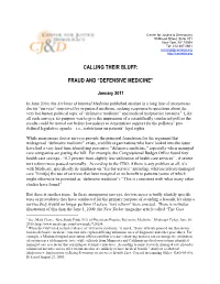 Study: Calling Their Bluff; Fraud and "Defensive Medicine"