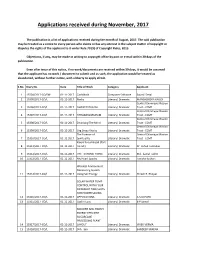 Applications Received During November, 2017