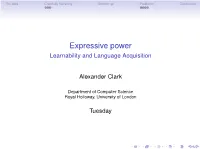 Learnability and Language Acquisition