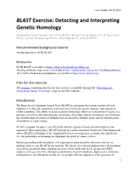 BLAST Exercise: Detecting and Interpreting Genetic Homology