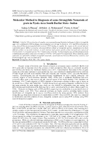 Molecular Method to Diagnosis of Some Strongylide Nematode of Goats in Nyala Area South Darfur State- Sudan