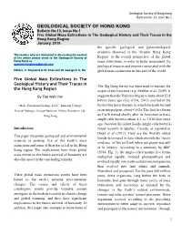 Five Global Mass Extinctions in the Geological History and Their Traces