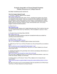 Kentucky Association of Sexual Assault Programs Website Resources for College Students