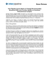 News Release Inter Pipeline Issues Notice of Change Recommending