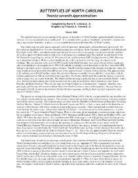 Notes on the Butterflies of North Carolina, 27Th Approximation