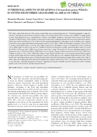 NUTRITIONAL ASPECTS of SIX QUINOA (Chenopodium Quinoa WILLD.) ECOTYPES from THREE GEOGRAPHICAL AREAS of CHILE