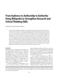 Using Wikipedia to Strengthen Research and Critical Thinking Skills