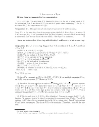 1. Spectrum of a Ring All the Rings Are Assumed to Be Commutative. Let A