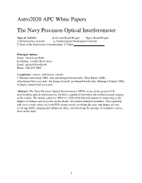 Astro2020 APC White Papers the Navy Precision Optical Interferometer