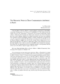 The Masoretic Notes in Three Commentaries Attributed to Rashi