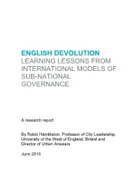 English Devolution Learning Lessons from International Models of Sub-National