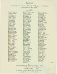 Program Seventh Conference on Science, Philosophy and Religion in Their Relation to the Democratic Way of Life Convoked By