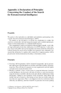 Appendix a Declaration of Principles Concerning the Conduct of the Search for Extraterrestrial Intelligence