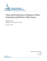 China and Proliferation of Weapons of Mass Destruction and Missiles: Policy Issues