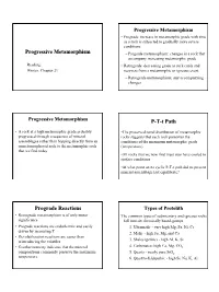 Progressive Metamorphism P-T-T Path Prograde Reactions