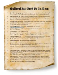 Medieval Fair Food to Go Menu