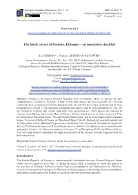 The Birds (Aves) of Oromia, Ethiopia – an Annotated Checklist