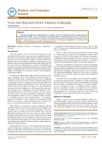 Vector Auto Regression Model of Inflation in Mongolia