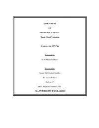ASSIGNMENT on Introduction to Finance Topic: Bond Valuation