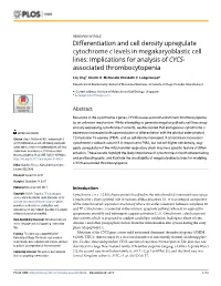 Differentiation and Cell Density Upregulate Cytochrome C Levels in Megakaryoblastic Cell Lines: Implications for Analysis of CYCS- Associated Thrombocytopenia