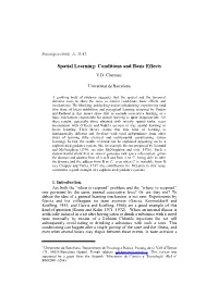 Spatial Learning: Conditions and Basic Effects V.D