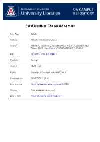 Rural Bioethics: the Alaska Context 1. Size, Population, and (In