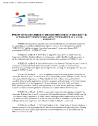 Supplement to the Executive Order of the Director of Emergency Services Declaring the Existence of a Local Emergency