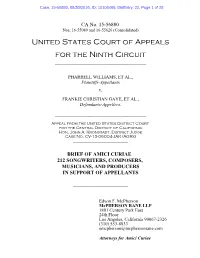 Amici Curiae 212 Songwriters, Composers, Musicians, and Producers in Support of Appellants
