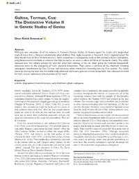 Galton, Terman, Cox: the Distinctive Volume II in Genetic Studies Of