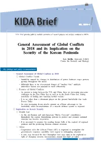 General Assessment of Global Conflicts in 2018 and Its Implication on the Security of the Korean Peninsula