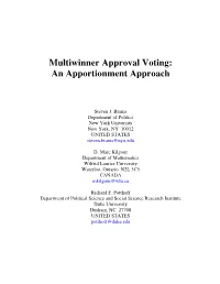 Multiwinner Approval Voting: an Apportionment Approach