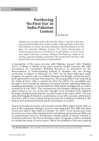 Furthering 'No First Use' in India-Pakistan Context Ali Ahmed*