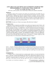 Lens Array by Electrostatic Patterning of Dielectric Microspheres in a Parylene-C Well Template H