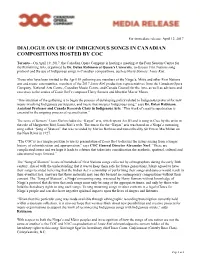 Dialogue on Use of Indigenous Songs in Canadian Compositions Hosted by Coc