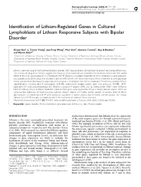 Identification of Lithium-Regulated Genes in Cultured Lymphoblasts of Lithium Responsive Subjects with Bipolar Disorder