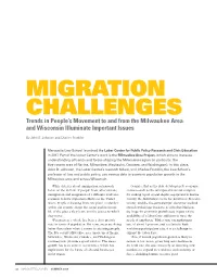 MIGRATION CHALLENGES Trends in People’S Movement to and from the Milwaukee Area and Wisconsin Illuminate Important Issues