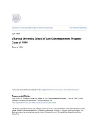 Villanova University School of Law Commencement Program - Class of 1994