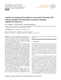 A Global Scavenging and Circulation Ocean Model of Thorium-230 and Protactinium-231 with Improved Particle Dynamics (NEMO–Prothorp 0.1)