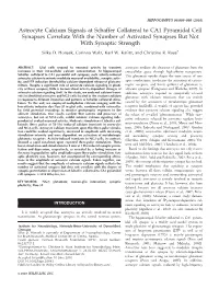 Astrocyte Calcium Signals at Schaffer Collateral to CA1 Pyramidal Cell Synapses Correlate with the Number of Activated Synapses but Not with Synaptic Strength