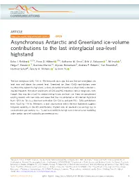 Asynchronous Antarctic and Greenland Ice-Volume Contributions to the Last Interglacial Sea-Level Highstand