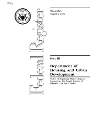 Department of Housing and Urban Development Notice of Regulatory Waiver Requests Granted for the Fourth Quarter of Calendar Year 2003; Notice
