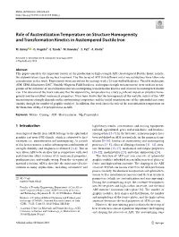 Role of Austenitization Temperature on Structure Homogeneity and Transformation Kinetics in Austempered Ductile Iron